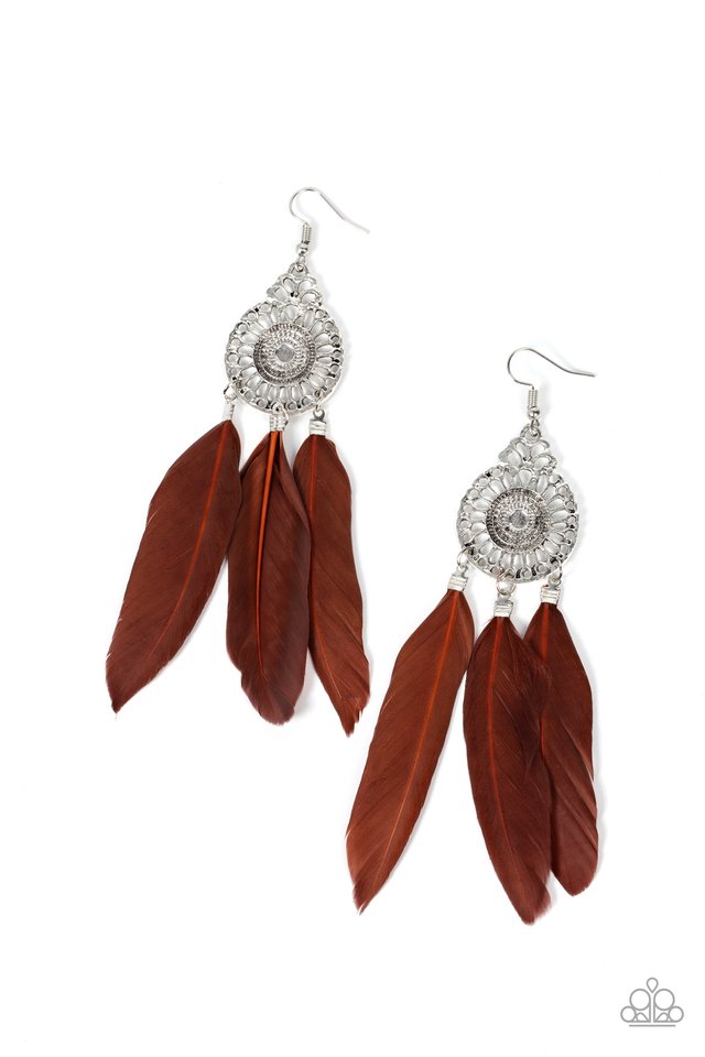 ​Pretty in PLUMES - Brown - Paparazzi Earring Image