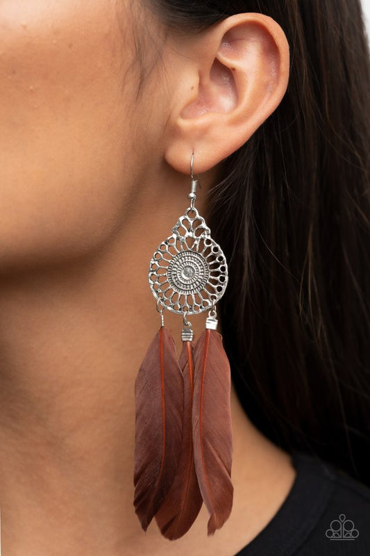 ​Pretty in PLUMES - Brown - Paparazzi Earring Image