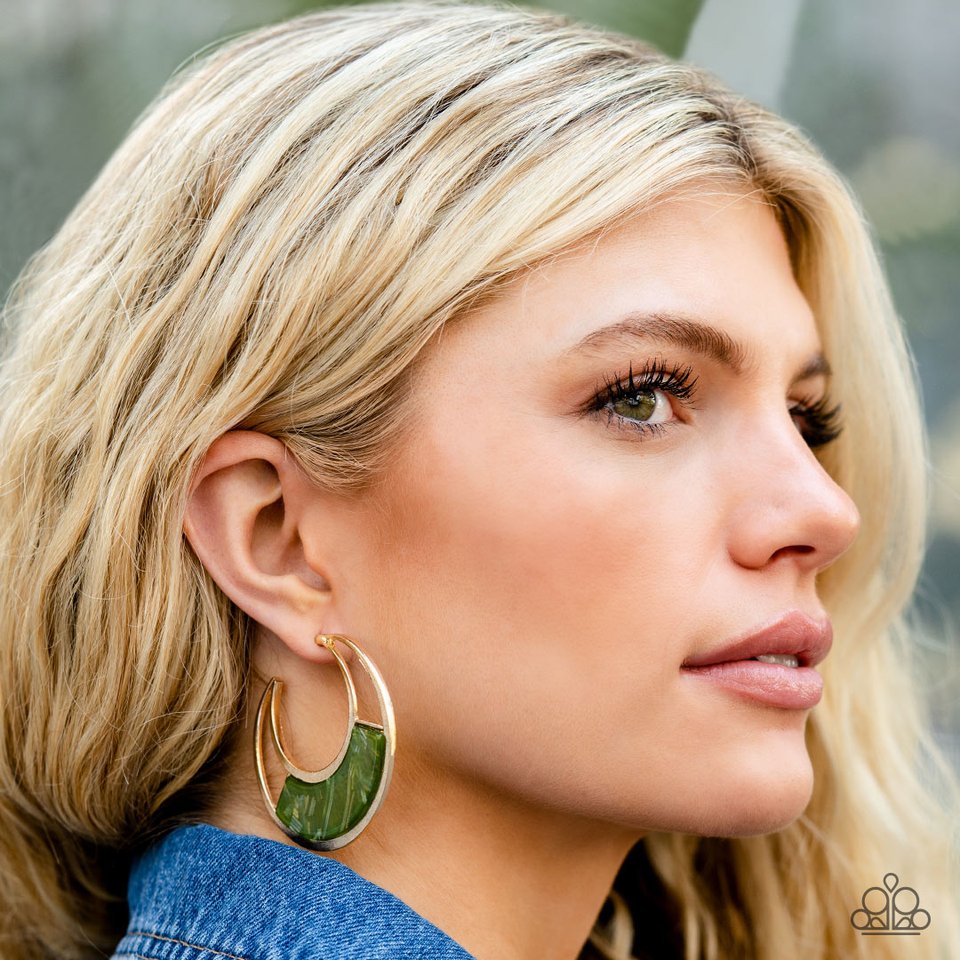 ​Contemporary Curves - Green - Paparazzi Earring Image