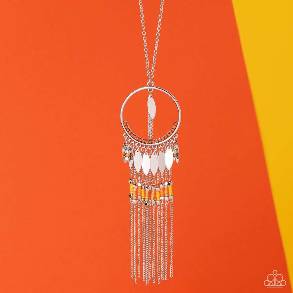 Dancing Dreamcatcher - Orange - Paparazzi Necklace Image