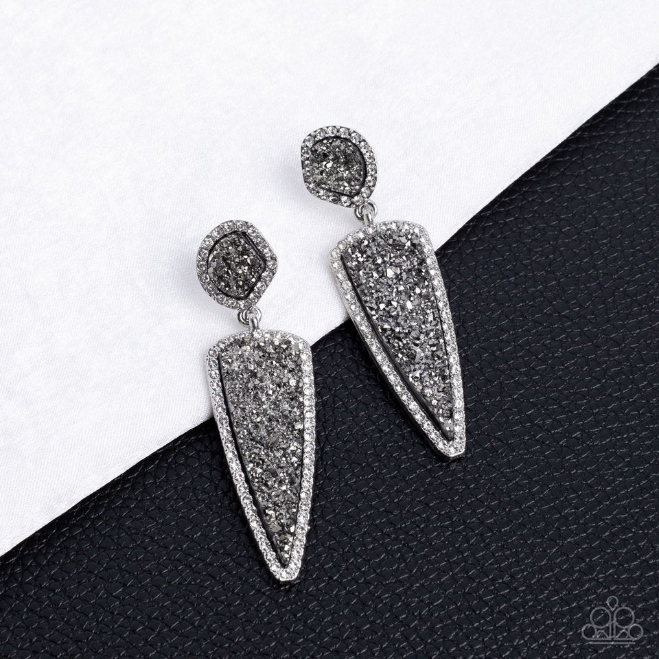Druzy Desire - Silver - Paparazzi Earring Image