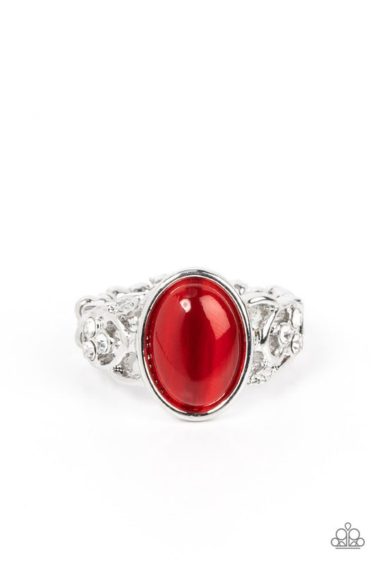 Crystals and Cats Eye - Red - Paparazzi Ring Image