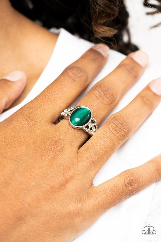 Crystals and Cats Eye - Green - Paparazzi Ring Image