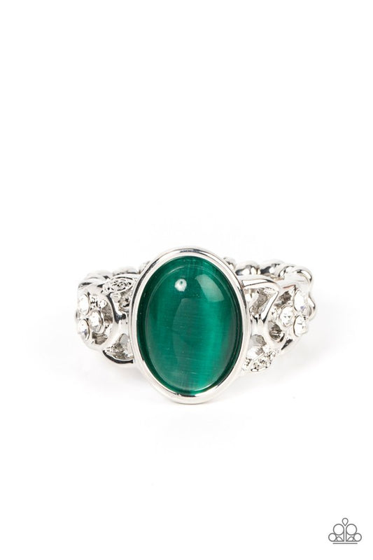 Crystals and Cats Eye - Green - Paparazzi Ring Image