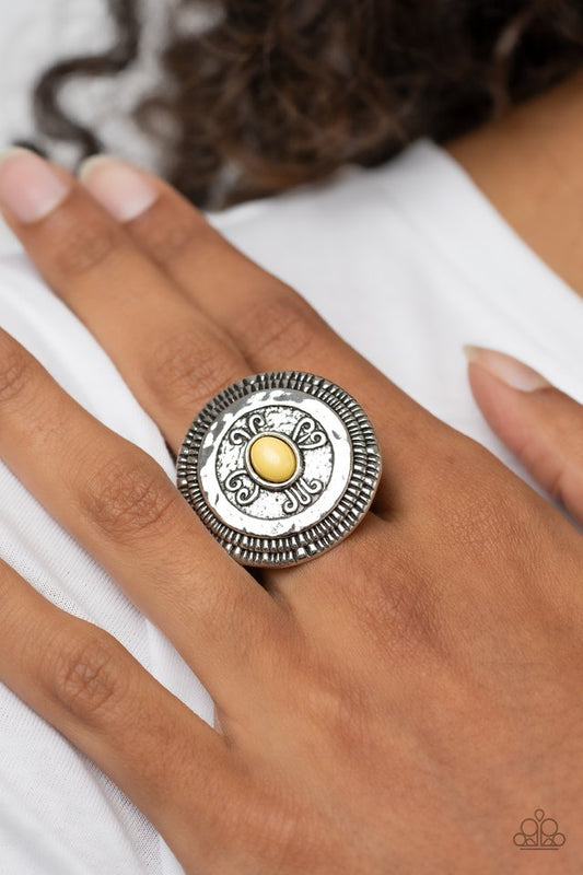 All Things Must COMPASS - Yellow - Paparazzi Ring Image