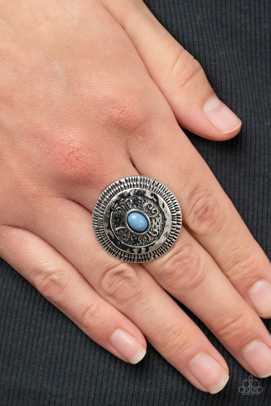All Things Must COMPASS - Blue - Paparazzi Ring Image