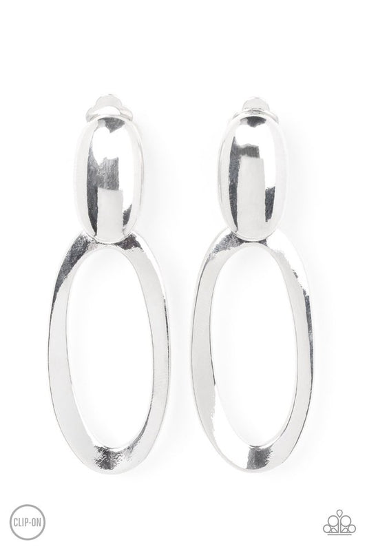 Pull OVAL! - Silver - Paparazzi Earring Image