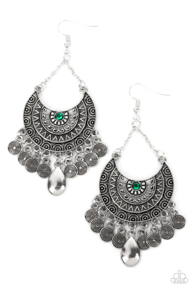 Lunar Allure - Green - Paparazzi Earring Image