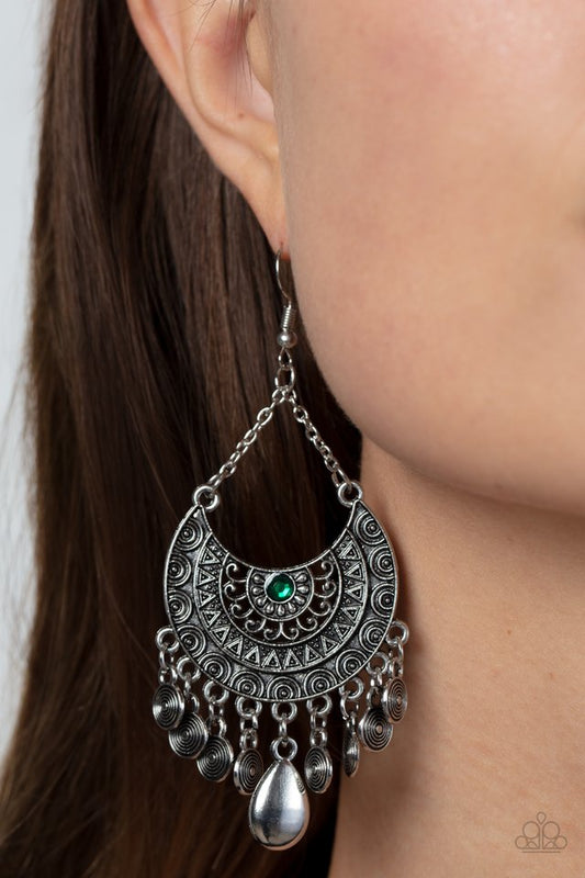 Lunar Allure - Green - Paparazzi Earring Image