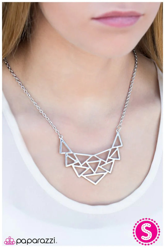 Paparazzi Necklace ~ TRI As I May - Silver