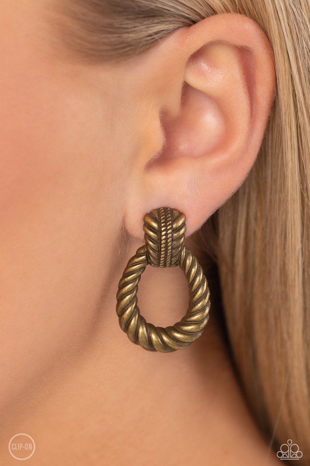 Roping Rodeo - Brass - Paparazzi Earring Image