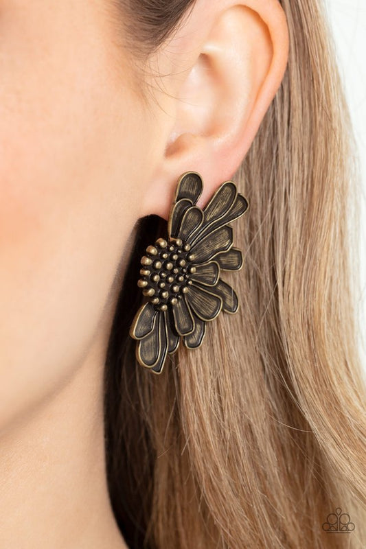 Farmstead Meadow - Brass - Paparazzi Earring Image