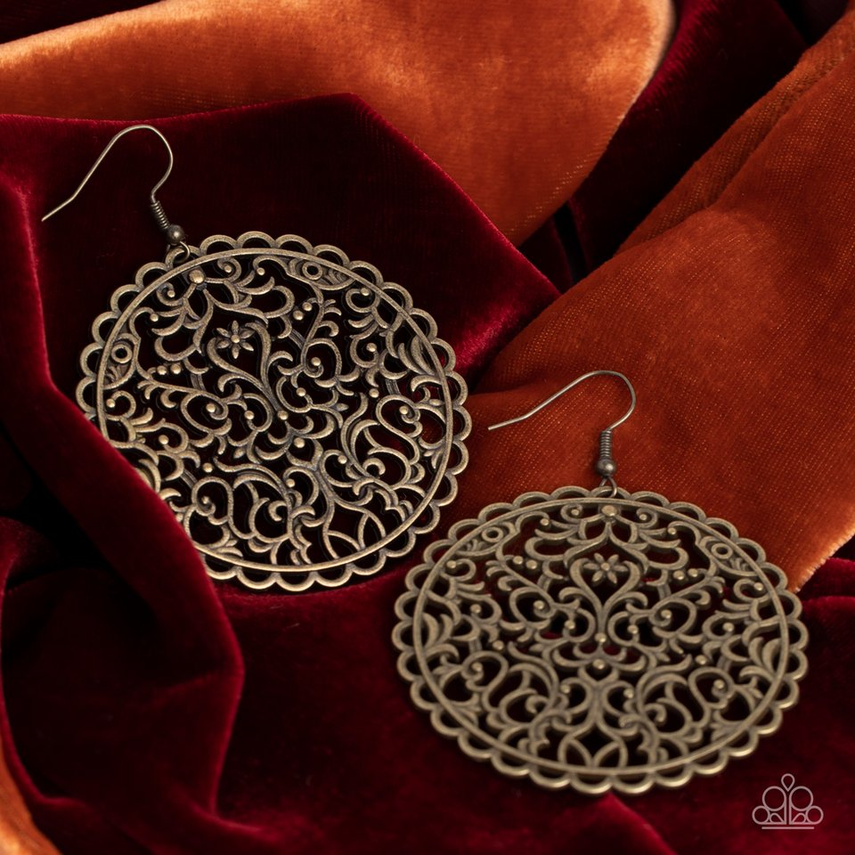 The Whole Nine VINEYARDS - Brass - Paparazzi Earring Image