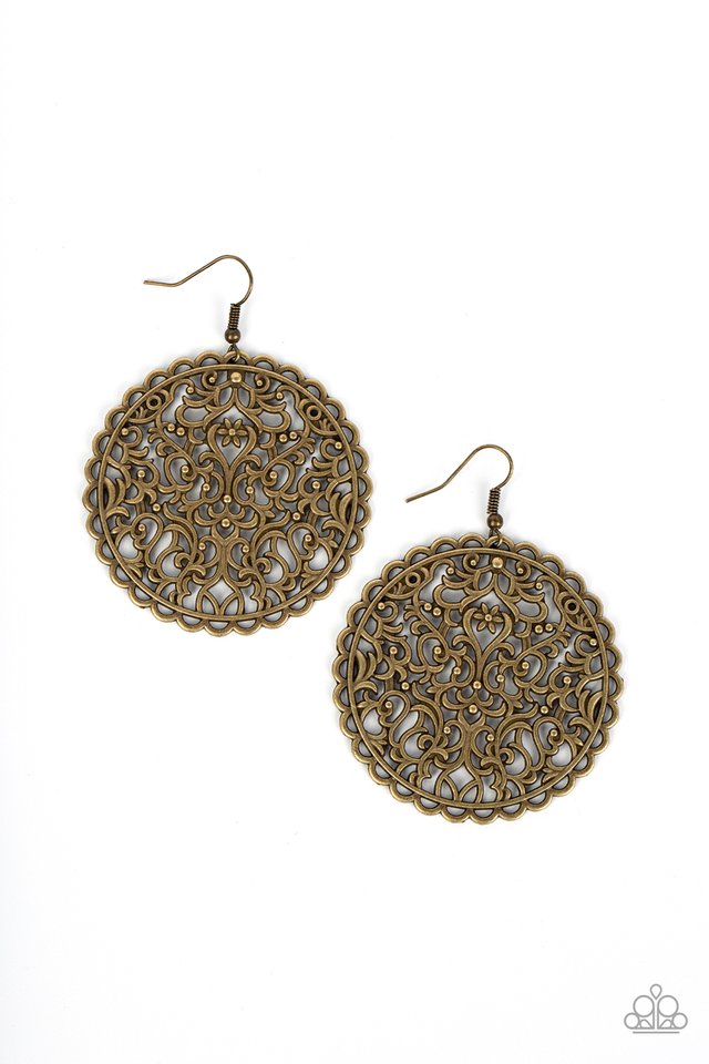 The Whole Nine VINEYARDS - Brass - Paparazzi Earring Image