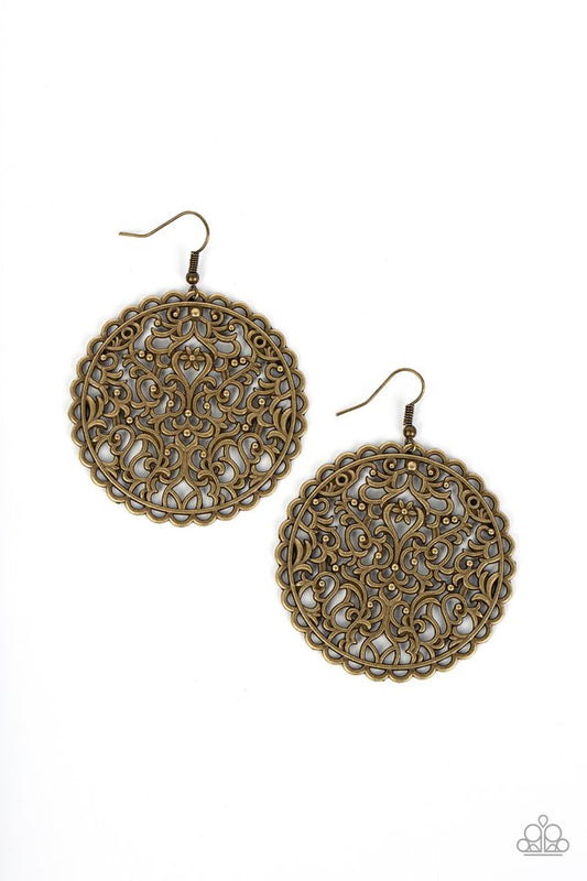 The Whole Nine VINEYARDS - Brass - Paparazzi Earring Image