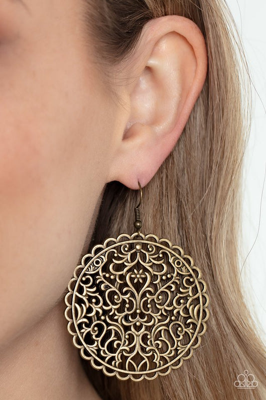 The Whole Nine VINEYARDS - Brass - Paparazzi Earring Image