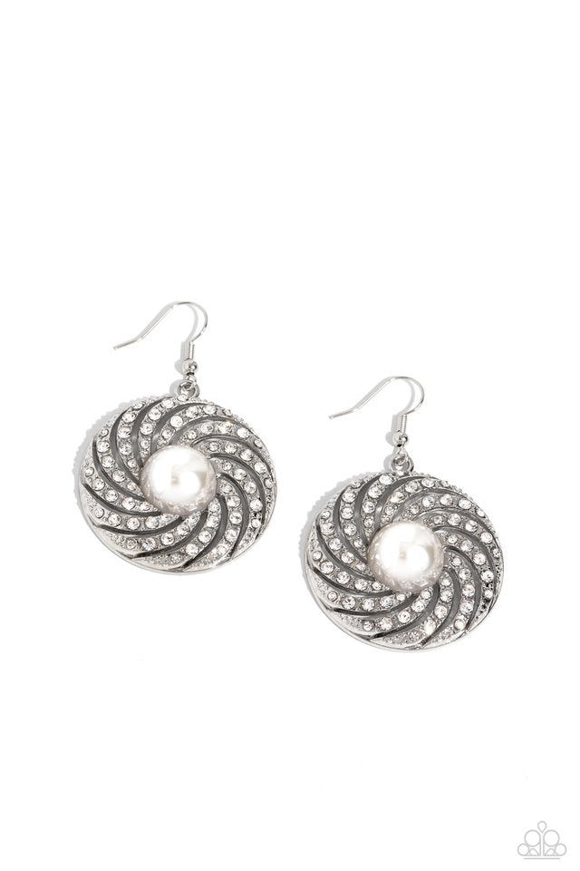 Vintage Vortex - White - Paparazzi Earring Image