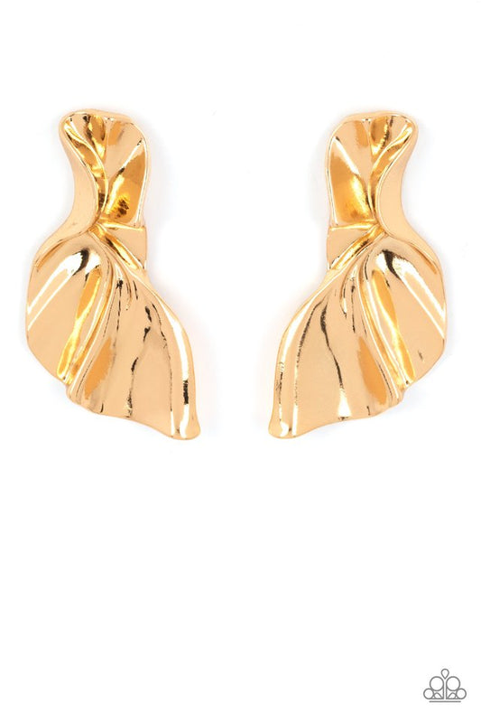 METAL-Physical Mood - Gold - Paparazzi Earring Image