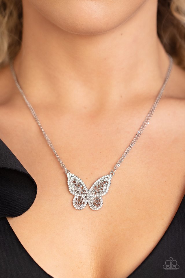 Baroque Butterfly - White - Paparazzi Necklace Image