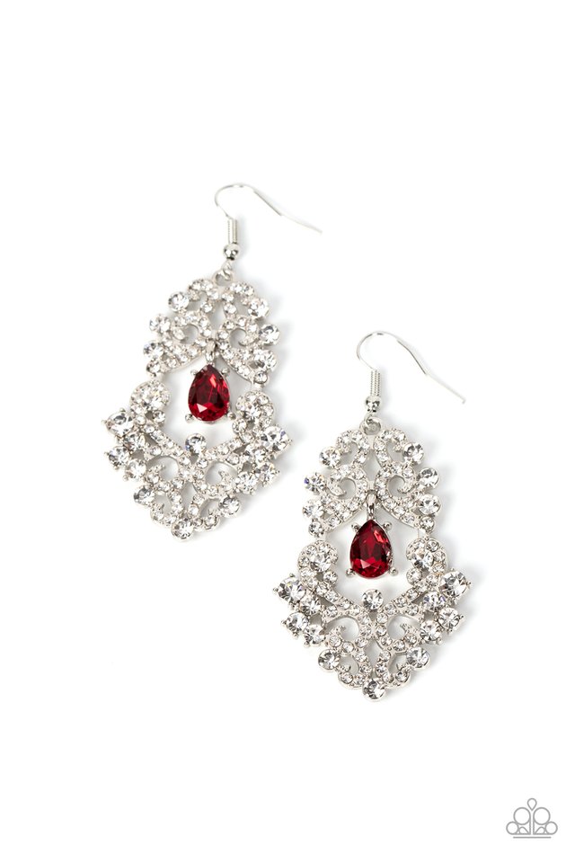 Sociable Sparkle - Red - Paparazzi Earring Image