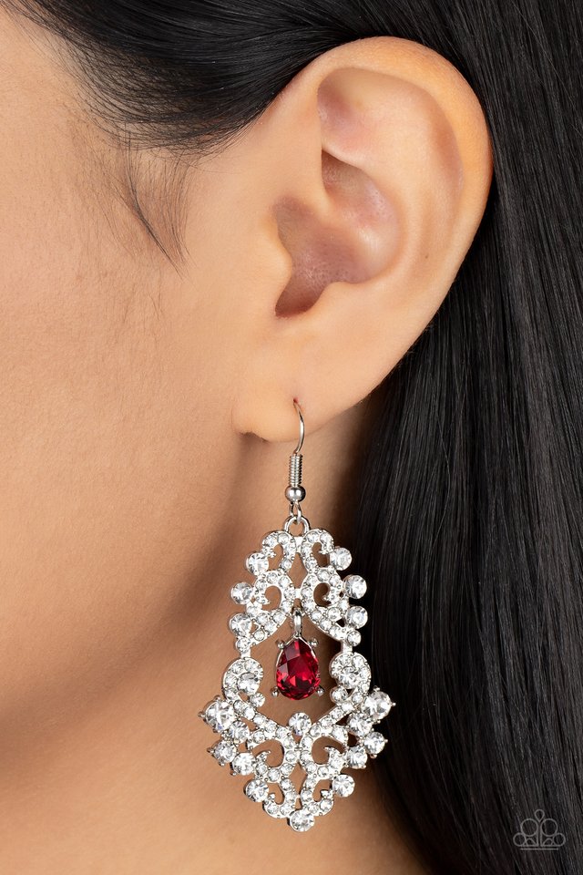 Sociable Sparkle - Red - Paparazzi Earring Image