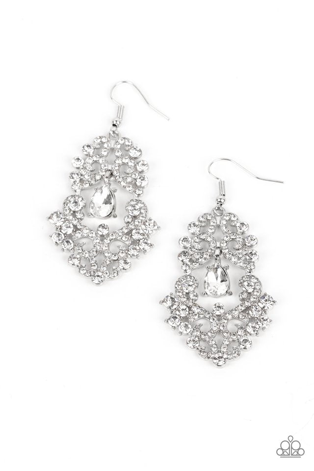 Sociable Sparkle - White - Paparazzi Earring Image