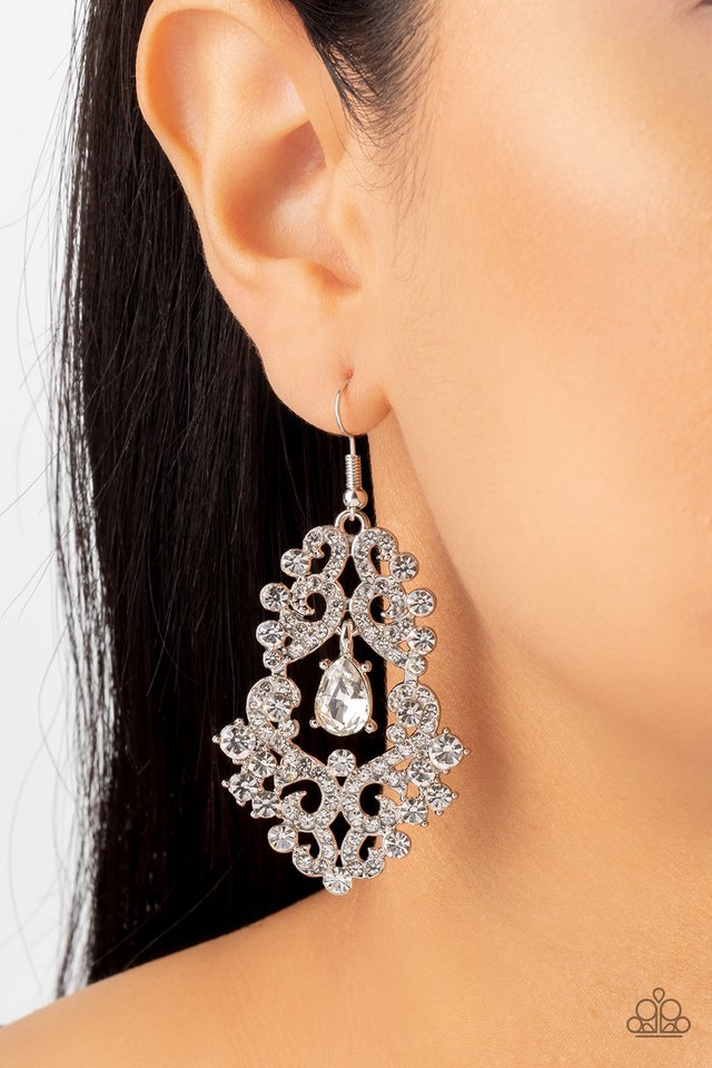 Sociable Sparkle - White - Paparazzi Earring Image