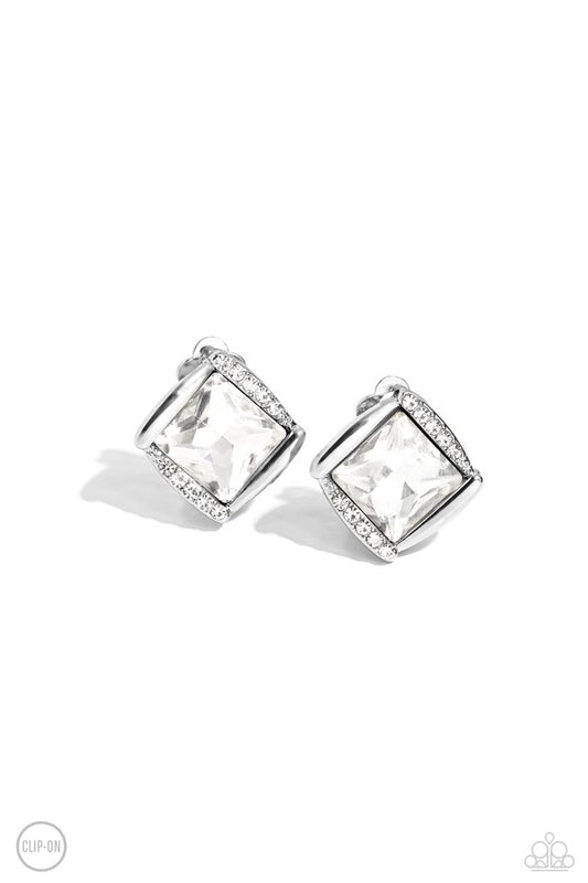 Sparkle Squared - White - Paparazzi Earring Image