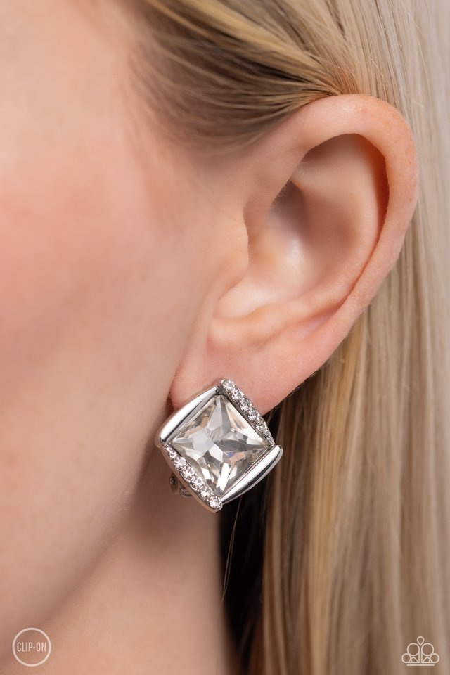 Sparkle Squared - White - Paparazzi Earring Image