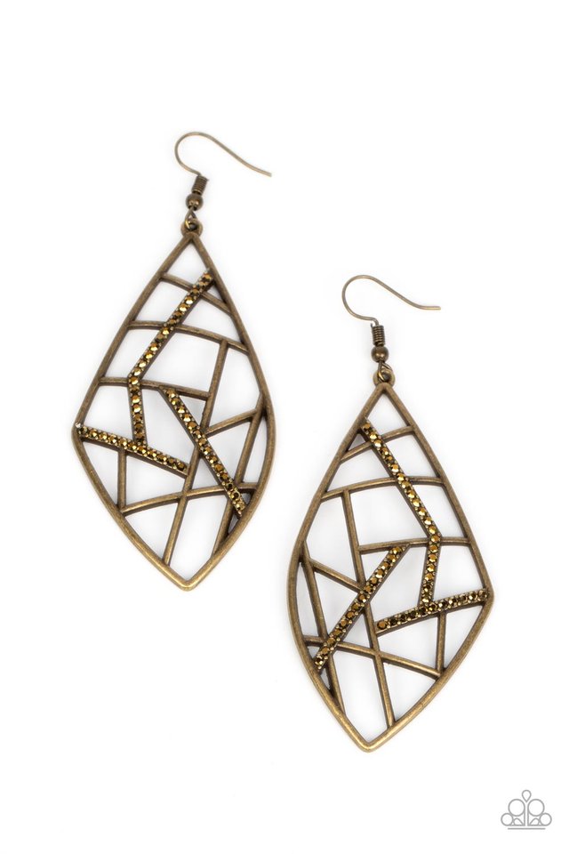 Geo Grid - Brass - Paparazzi Earring Image