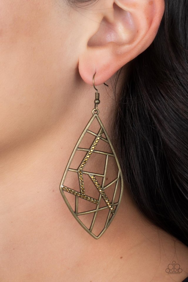 Geo Grid - Brass - Paparazzi Earring Image