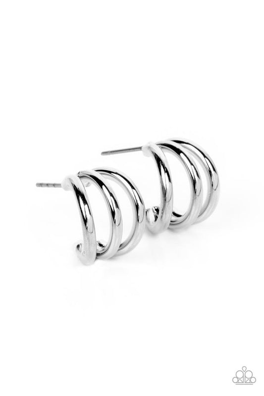 TRIPLE Down - Silver - Paparazzi Earring Image