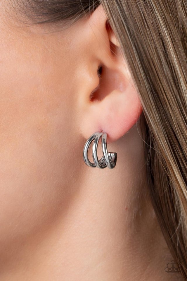 TRIPLE Down - Silver - Paparazzi Earring Image