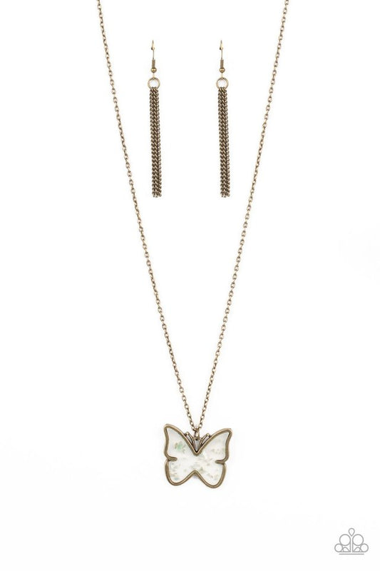 Gives Me Butterflies - Brass - Paparazzi Necklace Image