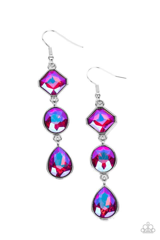 Reflective Rhinestones - Pink - Paparazzi Earring Image