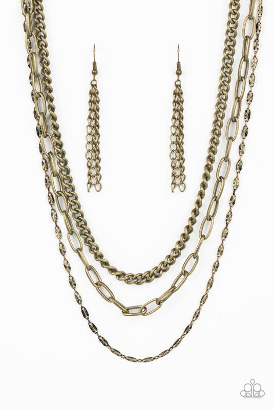 Galvanized Grit - Brass - Paparazzi Necklace Image