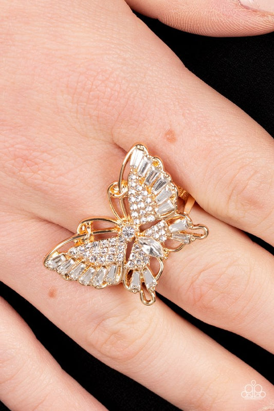 Fearless Flutter - Gold - Paparazzi Ring Image