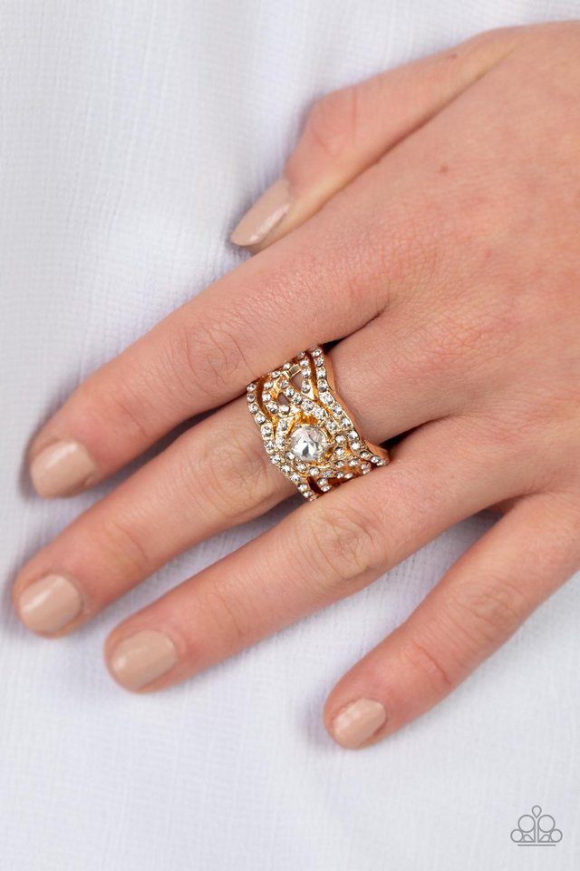 Doting on Dazzle - Gold - Paparazzi Ring Image