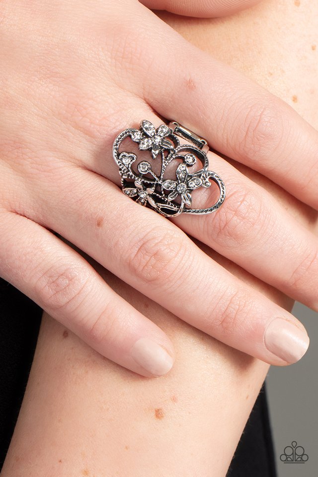 Flirtatiously Flowering - White - Paparazzi Ring Image