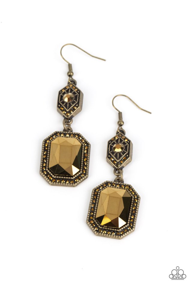 Starry-Eyed Sparkle - Brass - Paparazzi Earring Image