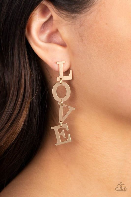 L-O-V-E - Gold - Paparazzi Earring Image
