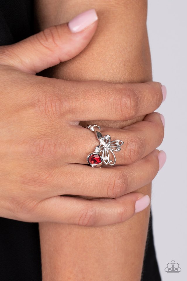 Flawless Flutter - Red - Paparazzi Ring Image