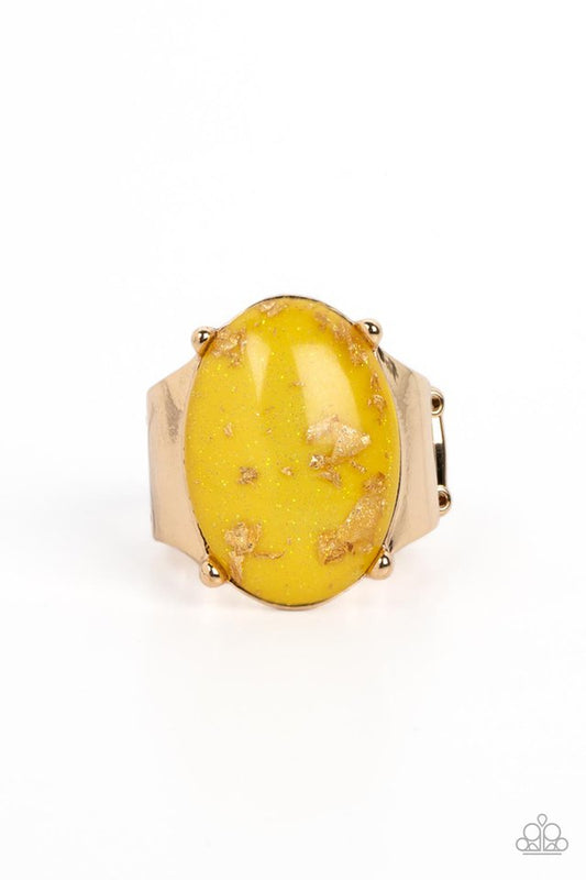 Gold Leaf Glam - Yellow - Paparazzi Ring Image