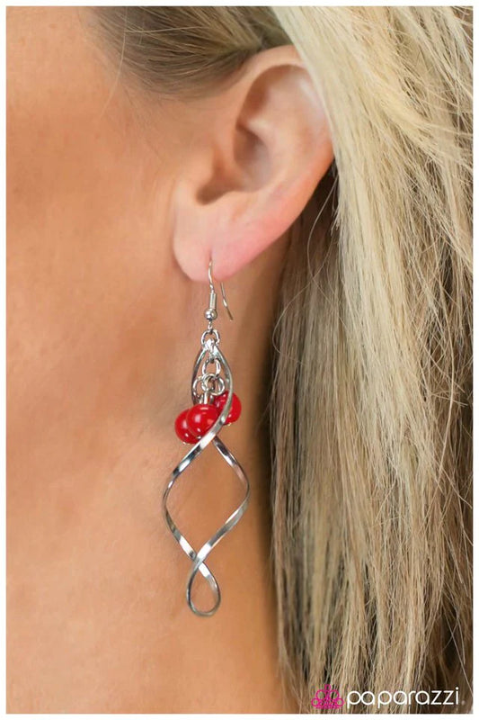 Paparazzi Earring ~ Suspended In Time- Red