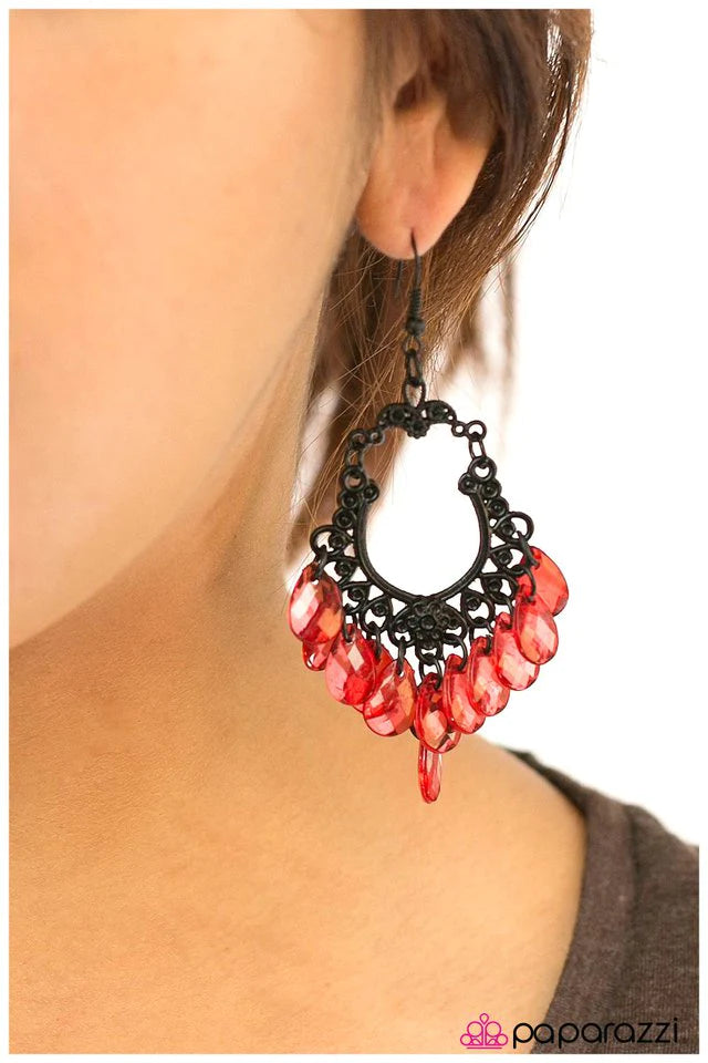 Paparazzi Earring ~ Drop It! - Red