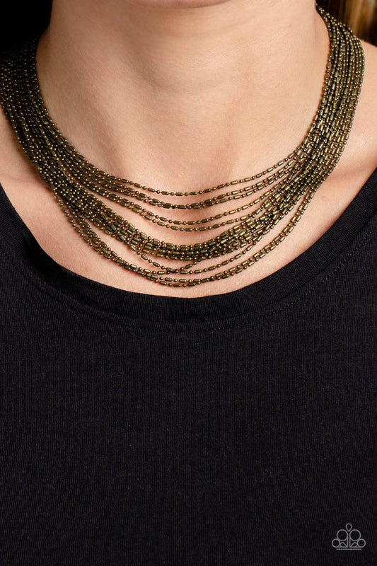 Cascading Chains - Brass - Paparazzi Necklace Image