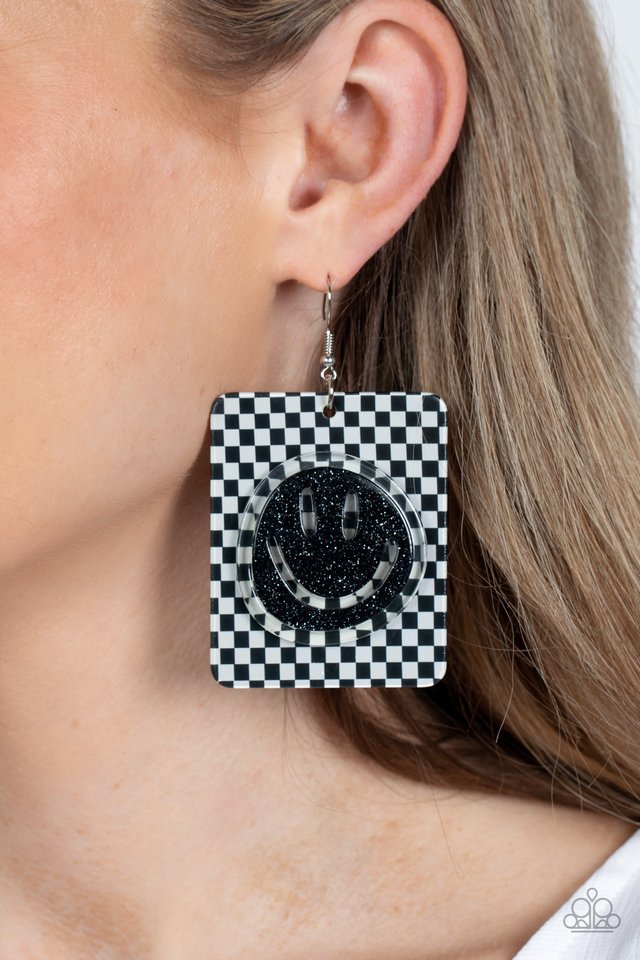 Cheeky Checkerboard - Black - Paparazzi Earring Image