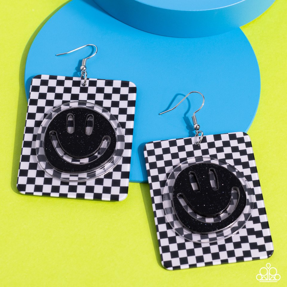 Cheeky Checkerboard - Black - Paparazzi Earring Image