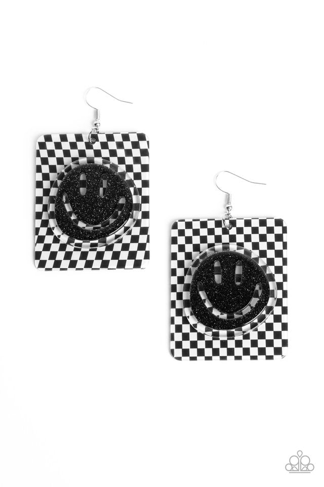 Cheeky Checkerboard - Black - Paparazzi Earring Image