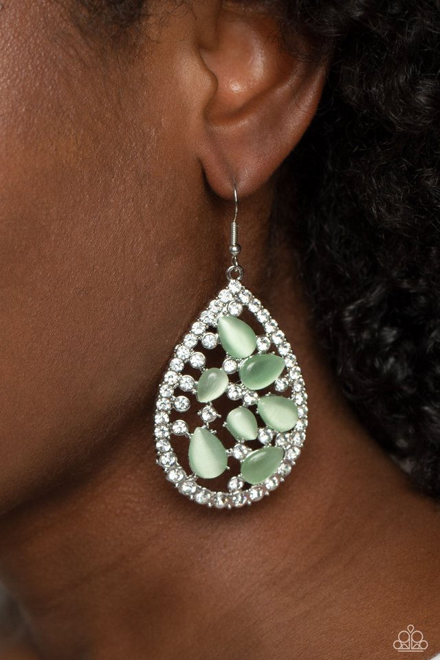 Cats Eye Class - Green - Paparazzi Earring Image